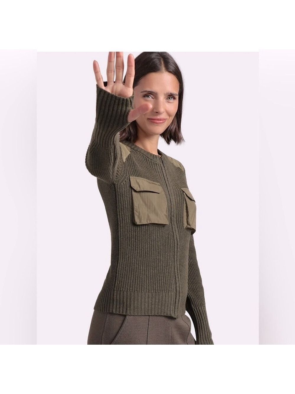 Minnie Rose Cotton Cashmere Shaker Utility Zip Up Cardigan Jacket Size XS - Picture 9 of 14